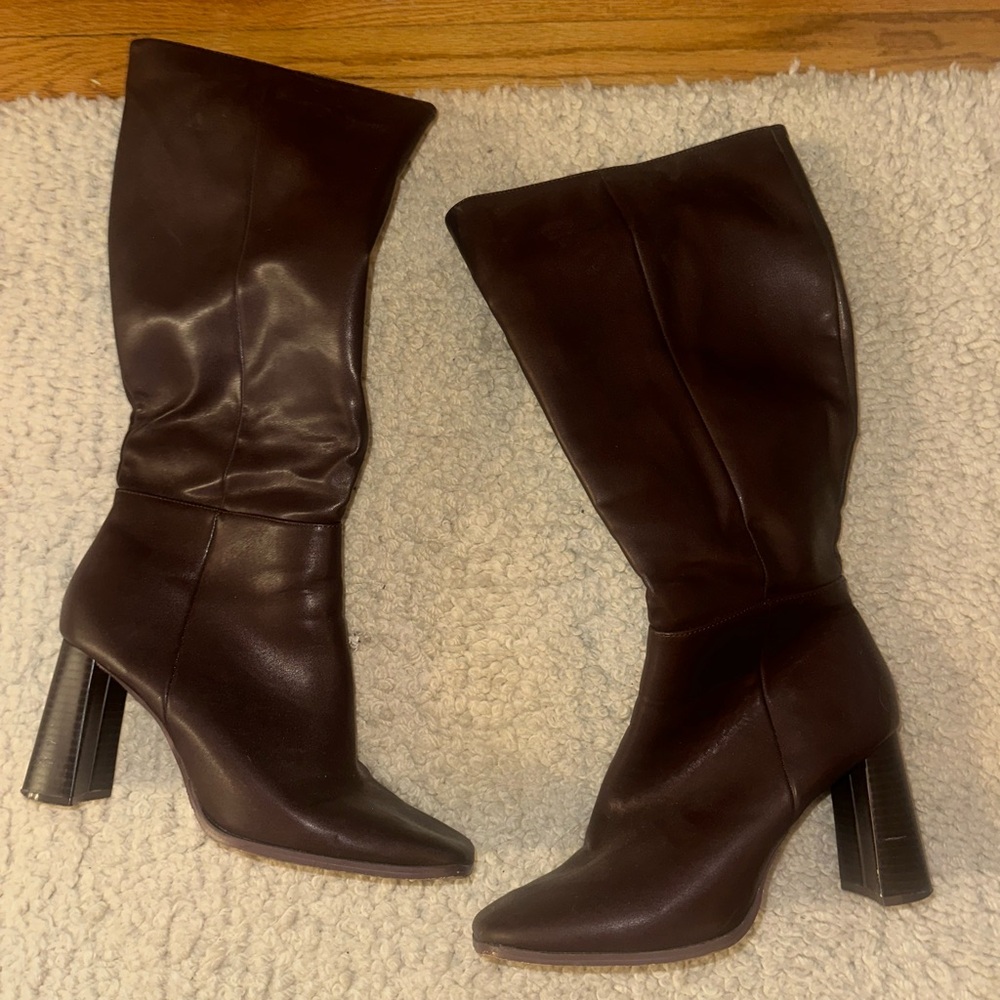 Brown Leather Knee-High Boots